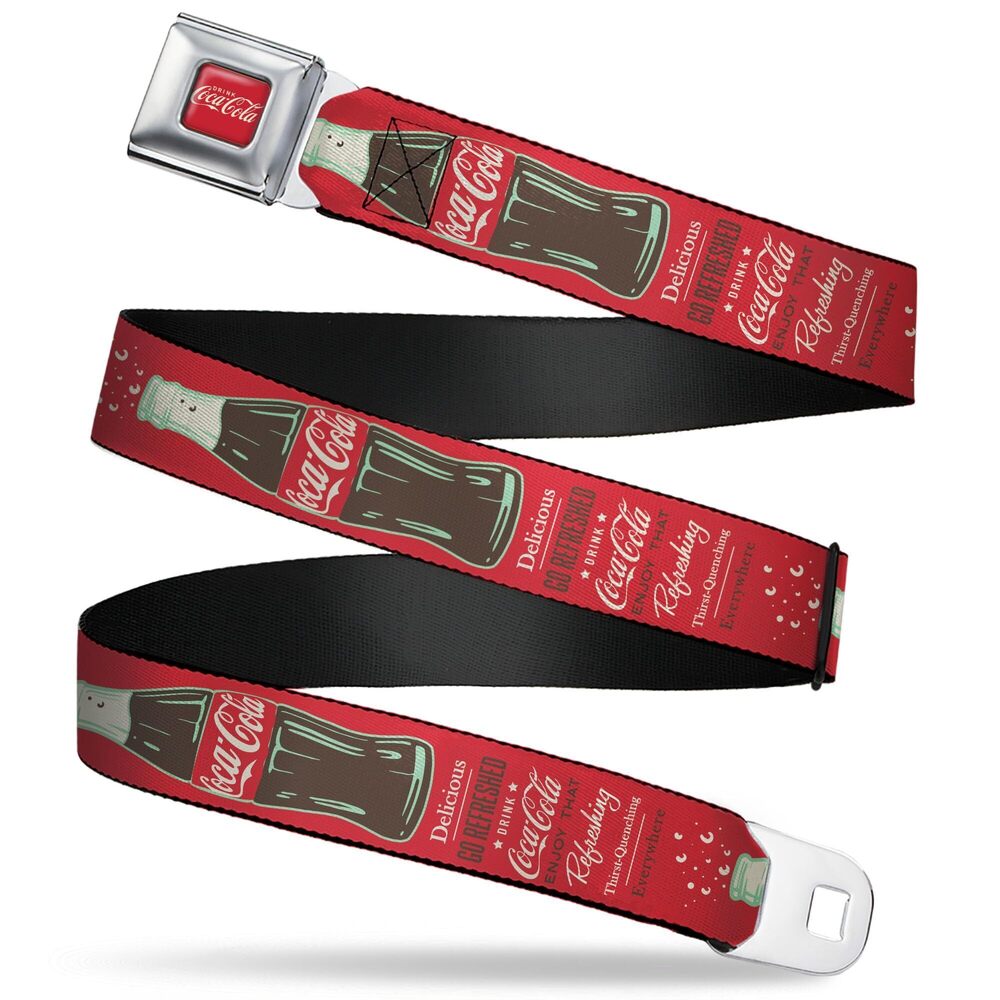 8328 The Coca-Cola Company Belt, Seatbelt Buckle Belt, Vintage Coca Cola